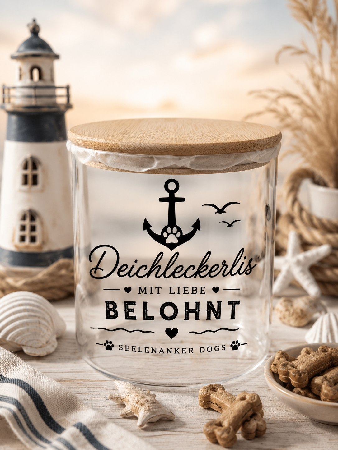 Leckerlieglas „Küstenschätze Hunde“ | Spruch wählbar – Produktansicht 3