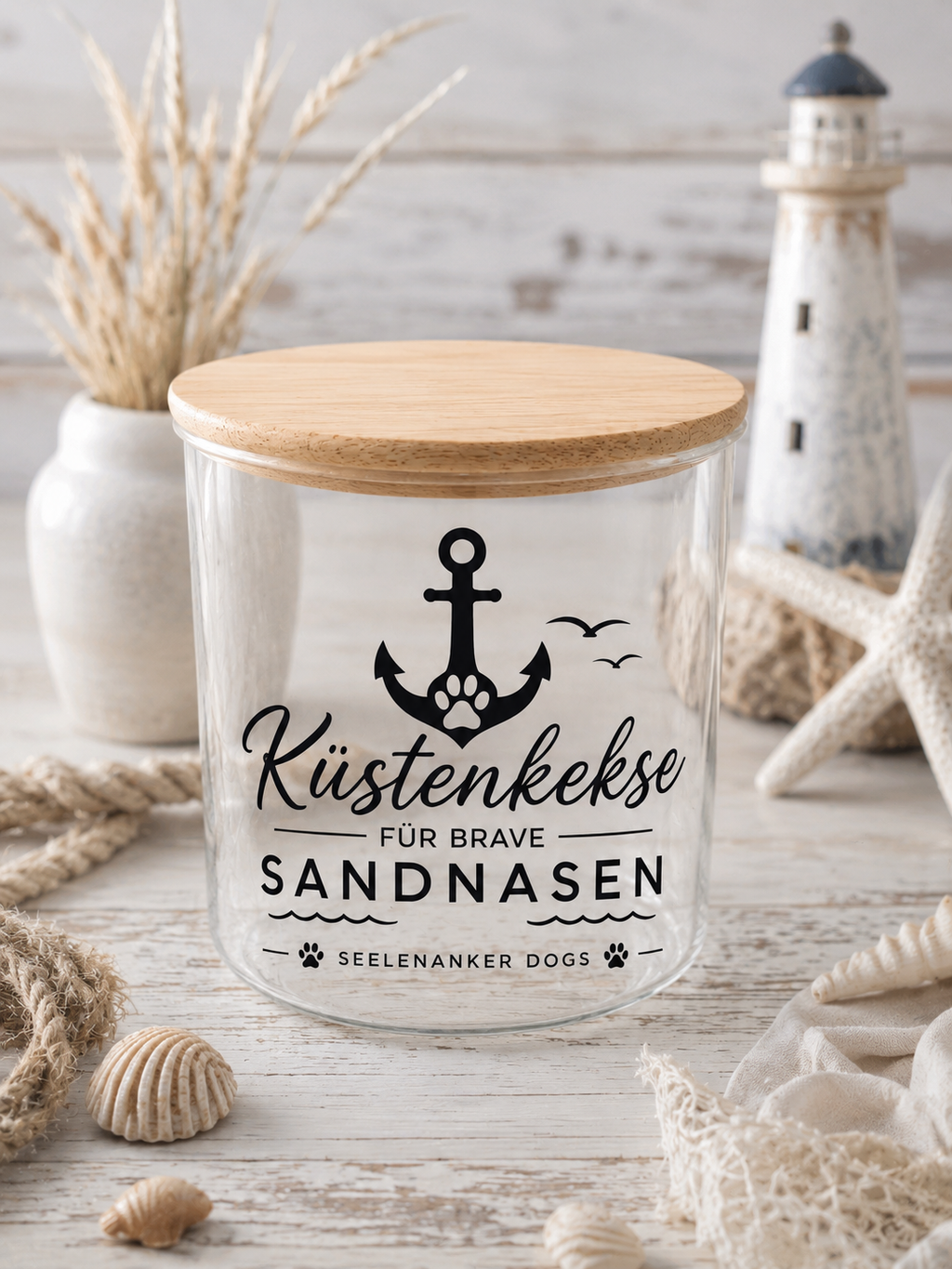 Leckerlieglas „Küstenschätze Hunde“ | Spruch wählbar – Produktansicht 4