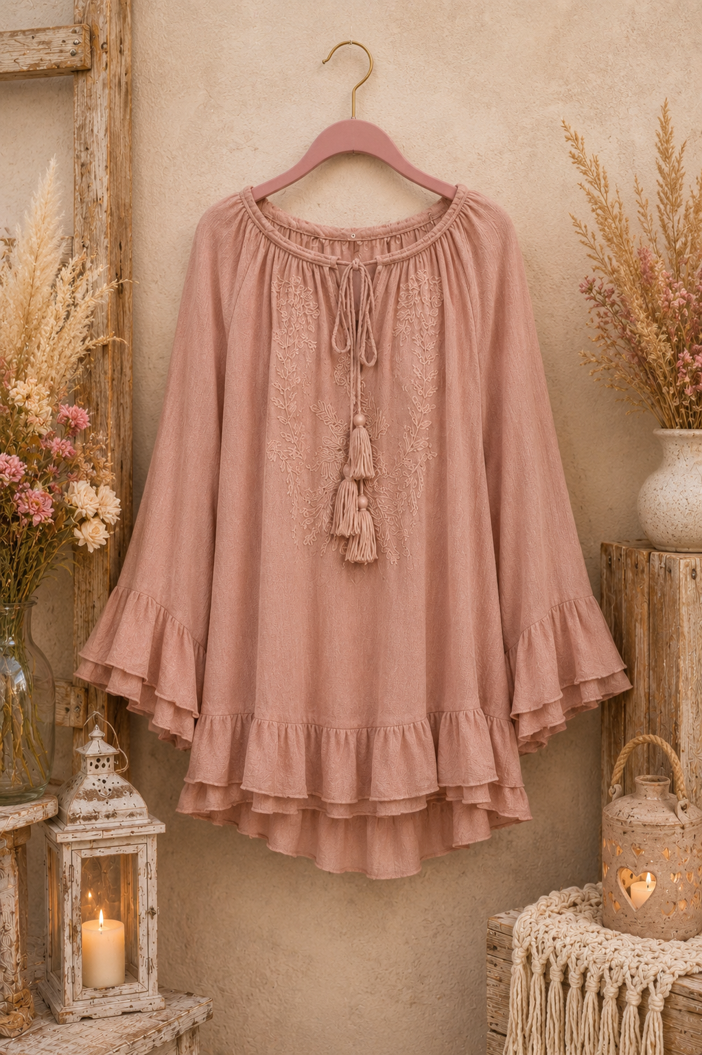 Boho-Bluse „Rosengarten“ – Größe 40 – Produktansicht 2