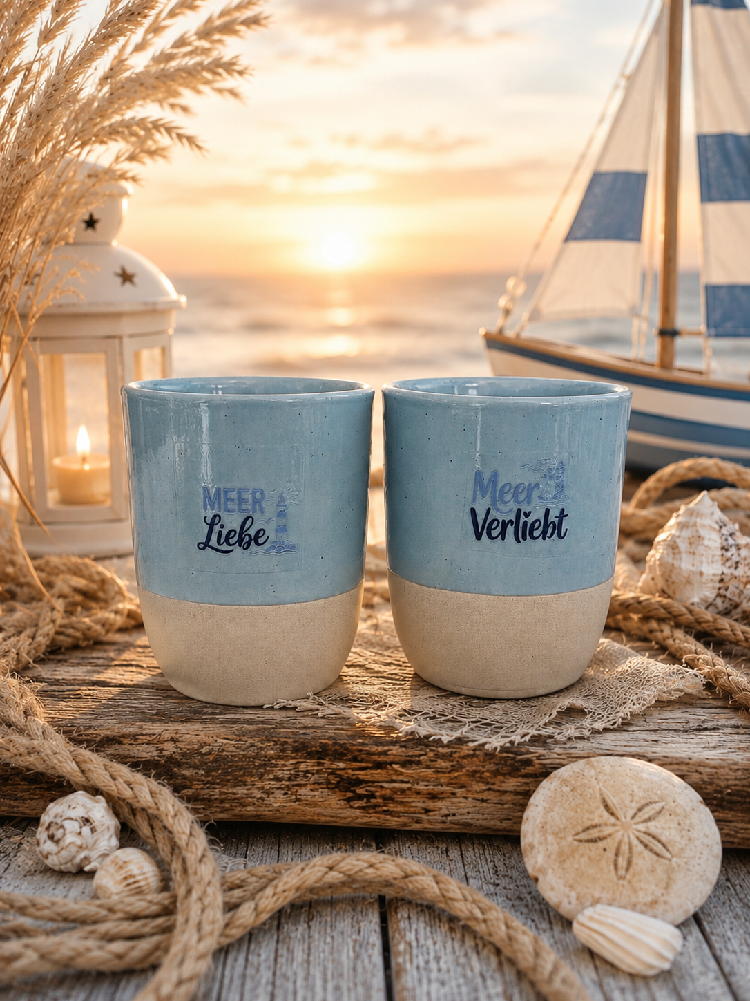 Maritimes Becher-Set „Meerliebe & Meerverliebt“ – 2-teilig – Produktansicht