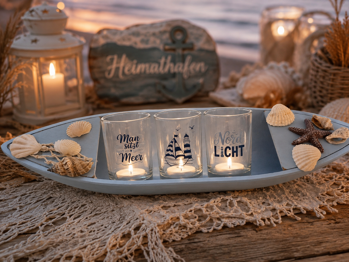 Maritimes Windlicht-Set „Nordlicht“ | 3-teilig – Produktansicht